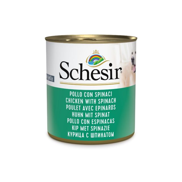 Schesir Hond Kip Spinazie Gelei -285 gram