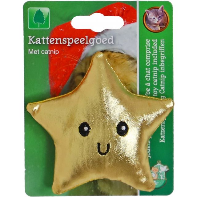 Xmas Kat Speelgoed Kerstster+Catnip Goud -10cm 