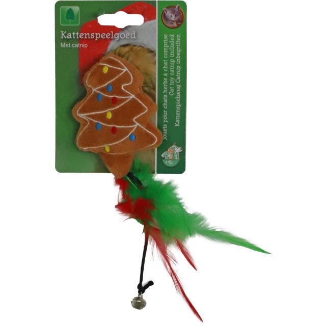 Xmas Kat Speelgoed Kerstboom+Catnip+Veren+Bel Bruin- 12cm