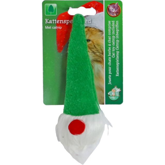 Xmas Kat Speelgoed Kerstgnoom+Catnip Groen/Wit -18cm