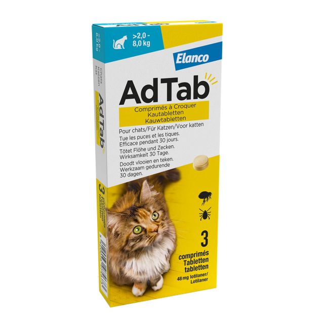AdTab Kauwtablet voor Katten (2-8  kg) 3 tabletten  