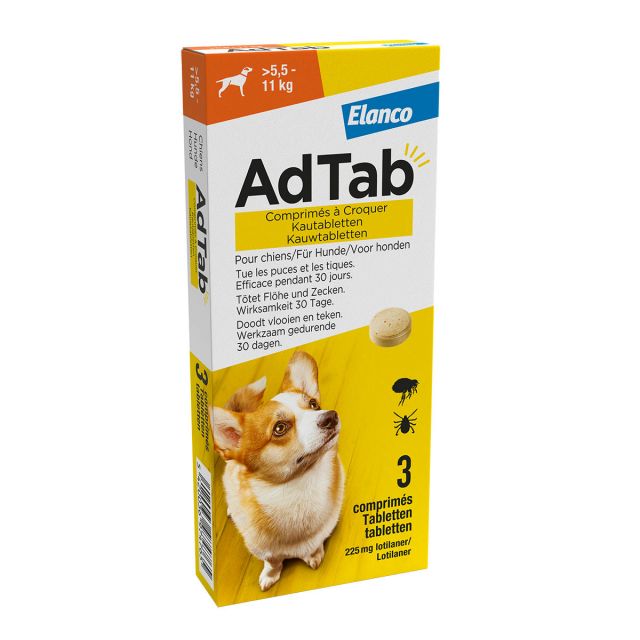 AdTab Kauwtablet voor Honden (5.5-11 kg) -3 tabletten+ Gratis Lampje voor Halsband