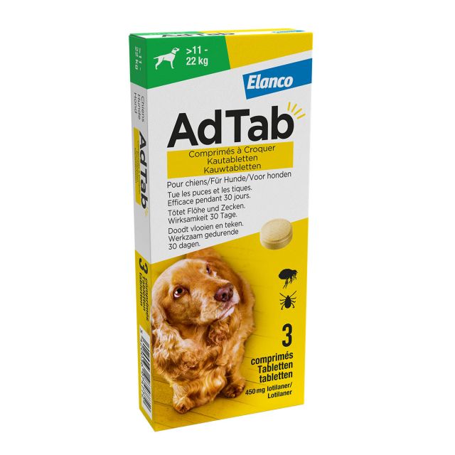 AdTab Kauwtablet voor Honden (11-22 kg) -3 tabletten+ Gratis Lampje voor Halsband