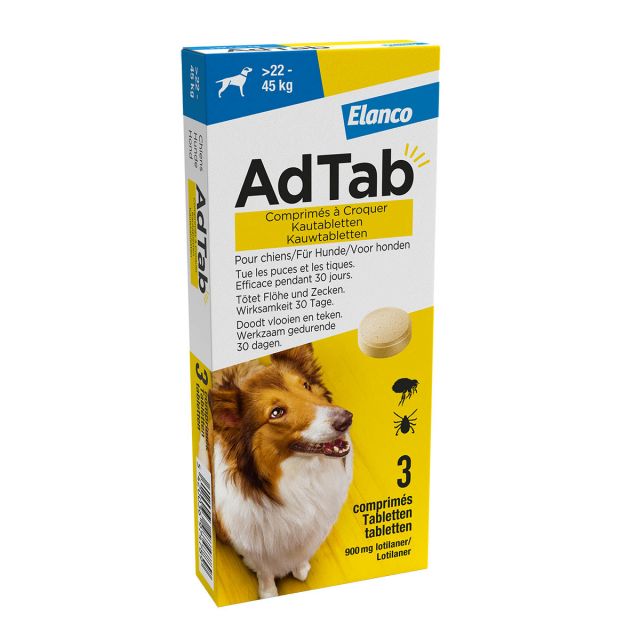 AdTab Kauwtablet voor Honden (22 -45 kg) -3 tabletten+ Gratis Lampje voor Halsband