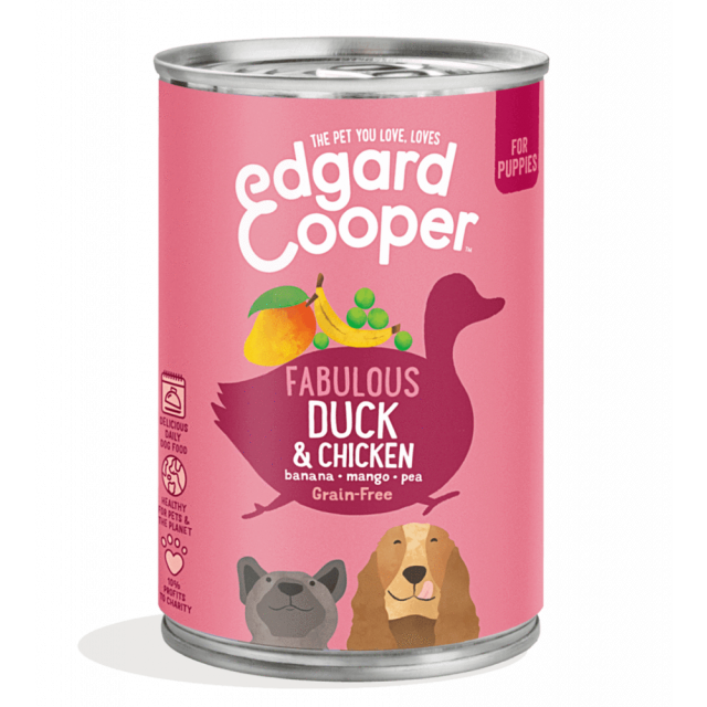 Edgard & Cooper Hond Blik Pup Eend & Kip -6 x400 gram