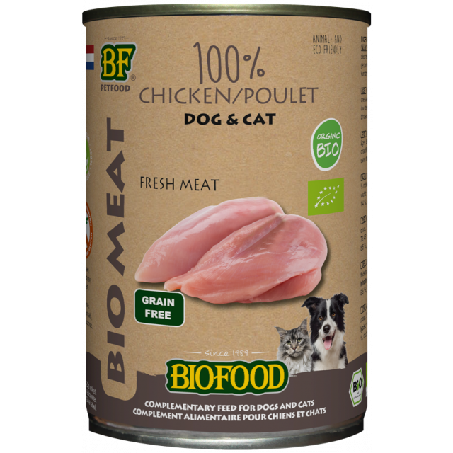 Biofood Organic 100% Kippenvlees Hond/ kat -400 gram