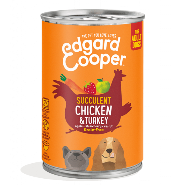 Edgard & Cooper Blikje Kip & Kalkoen Met Appel, Aardbei & Wortel -6x400 gram