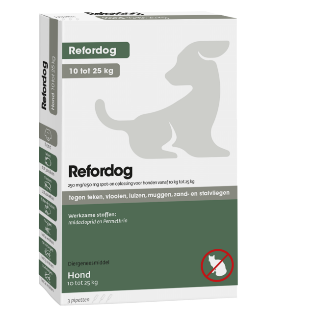 Tick Off Refordog spot-On 250mg hond 10kg tot 25kg -3st + Gratis Tekenhaak
