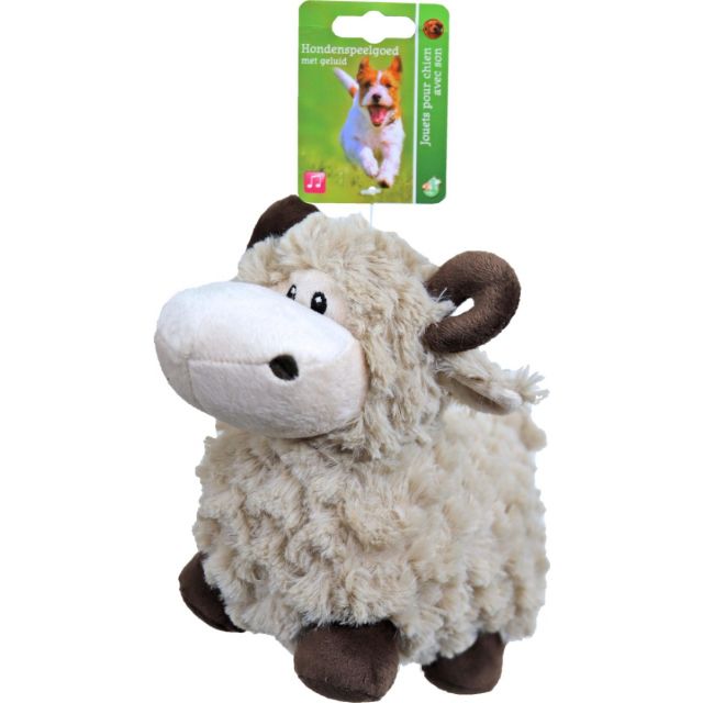 Boon hondenspeelgoed pluche schaap beige, 18 cm met piep