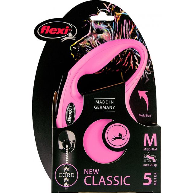 Flexi Rollijn Classic Cord Roze M - 5 meter