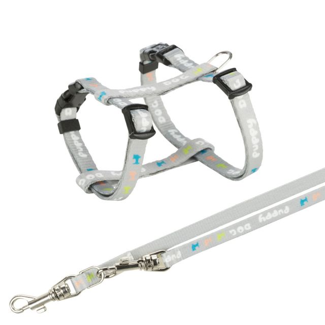 Trixie Junior Puppy-H-tuig met riem S-M- Lichtgrijs