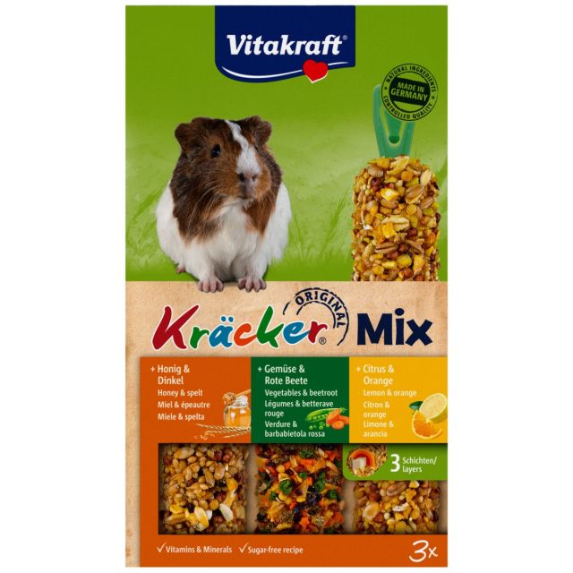 Vitakraft Caviakräcker Trio Mix honing /groenten/citrus 3in1