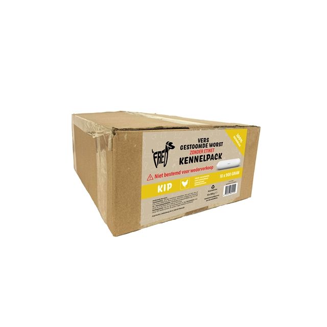 Freds Gestoomd Vers Vlees Worst Kip , Graan & Glutenvrij  -Kennelpack 10x-900 gram