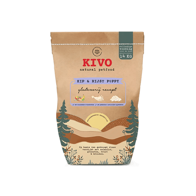 Kivo Koud Geperst Kip & Rijst Puppy- Glutenvrij -14 kg 
