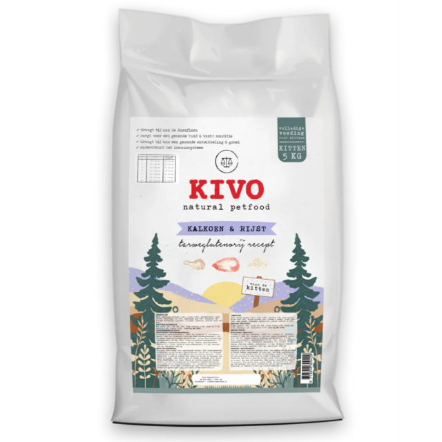 Kivo Koud geperst Kat Kitten/Junior Kalkoen & Rijst -5 kg 