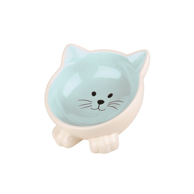   Happy Pet Voerbak Kat Orb Blauw / Creme  14.5 x 13x4.5 cm
